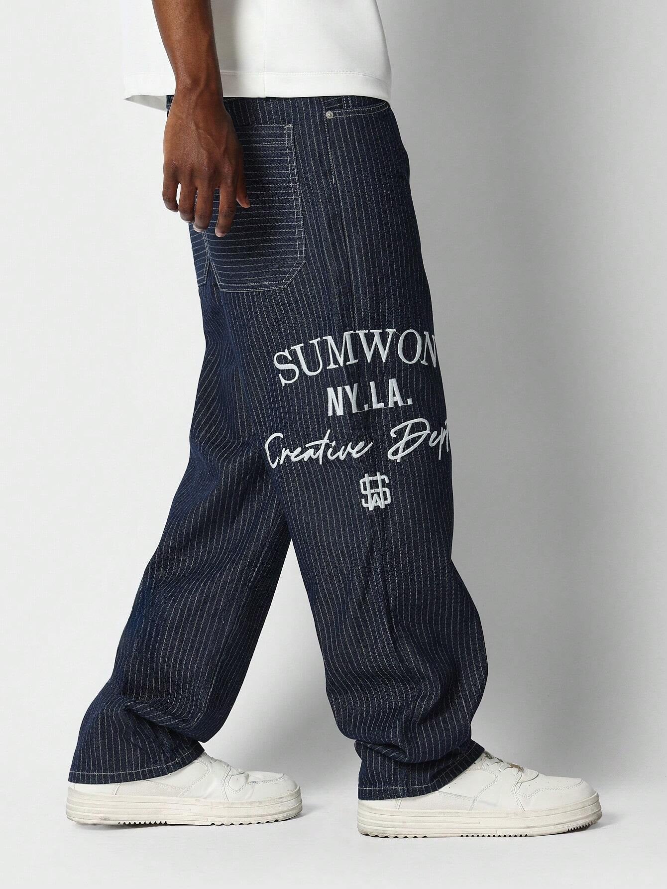 Calça DROPSTREET Denim reta com bordado