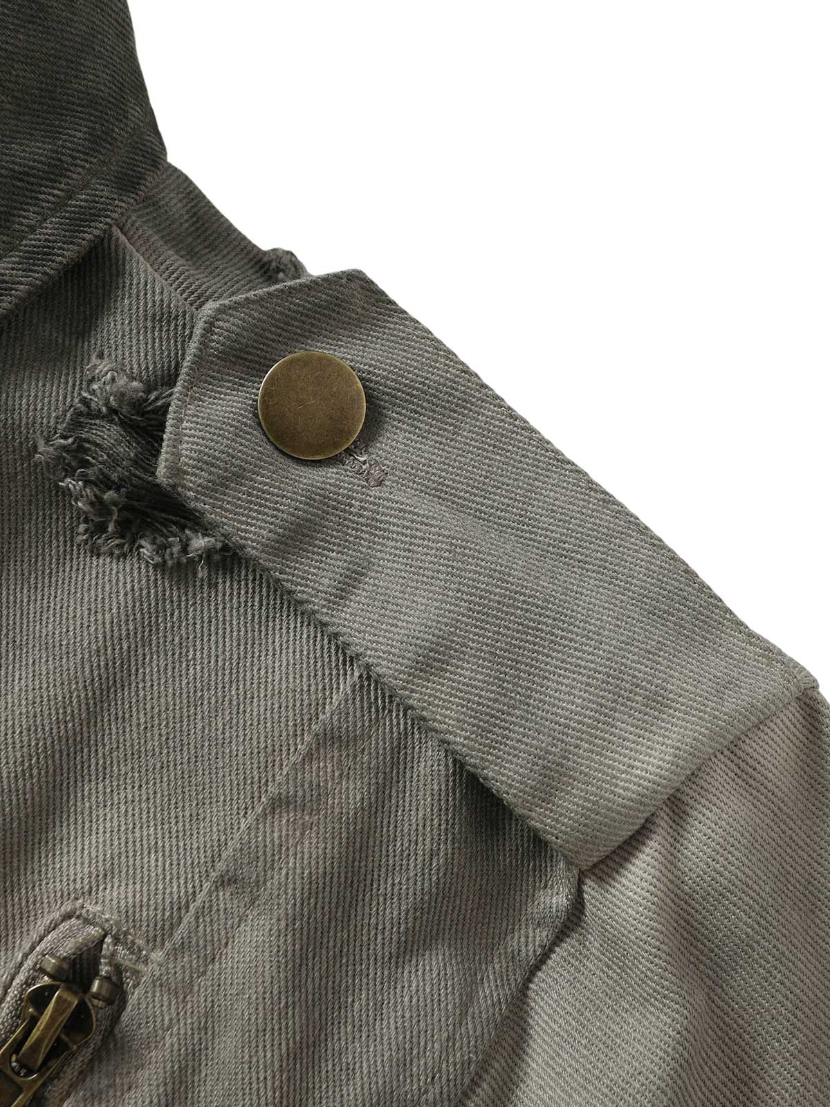 Jaqueta Distressed Irregular Zip Up Denim Jacket