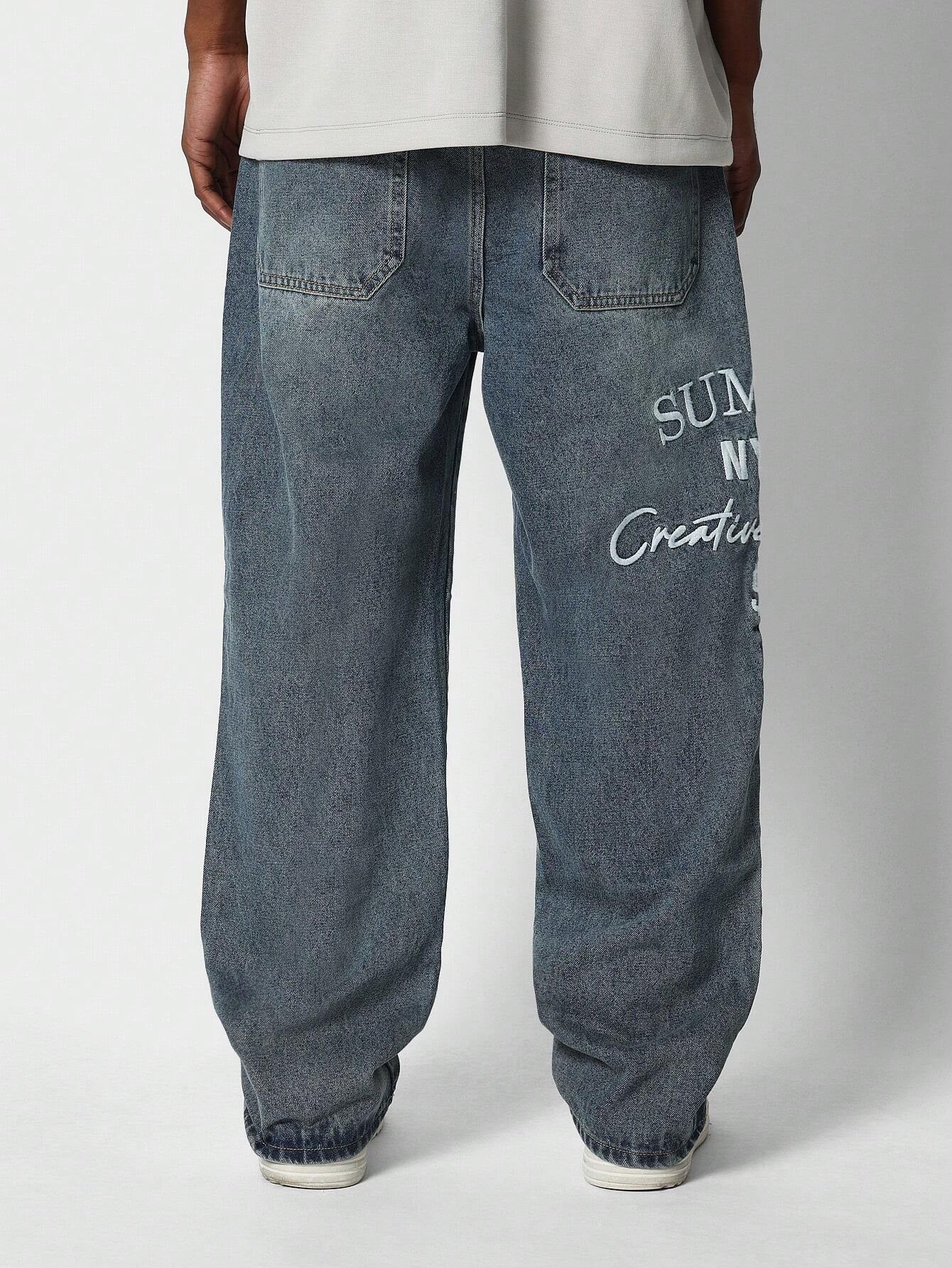 Calça DROPSTREET Denim reta com bordado