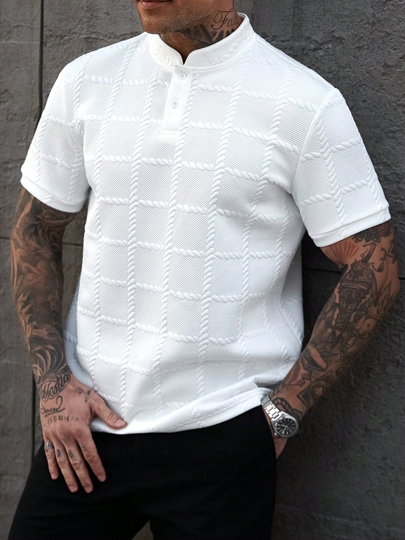 Camisa CasualCool Polo de Cor Sólida com Gola Padre