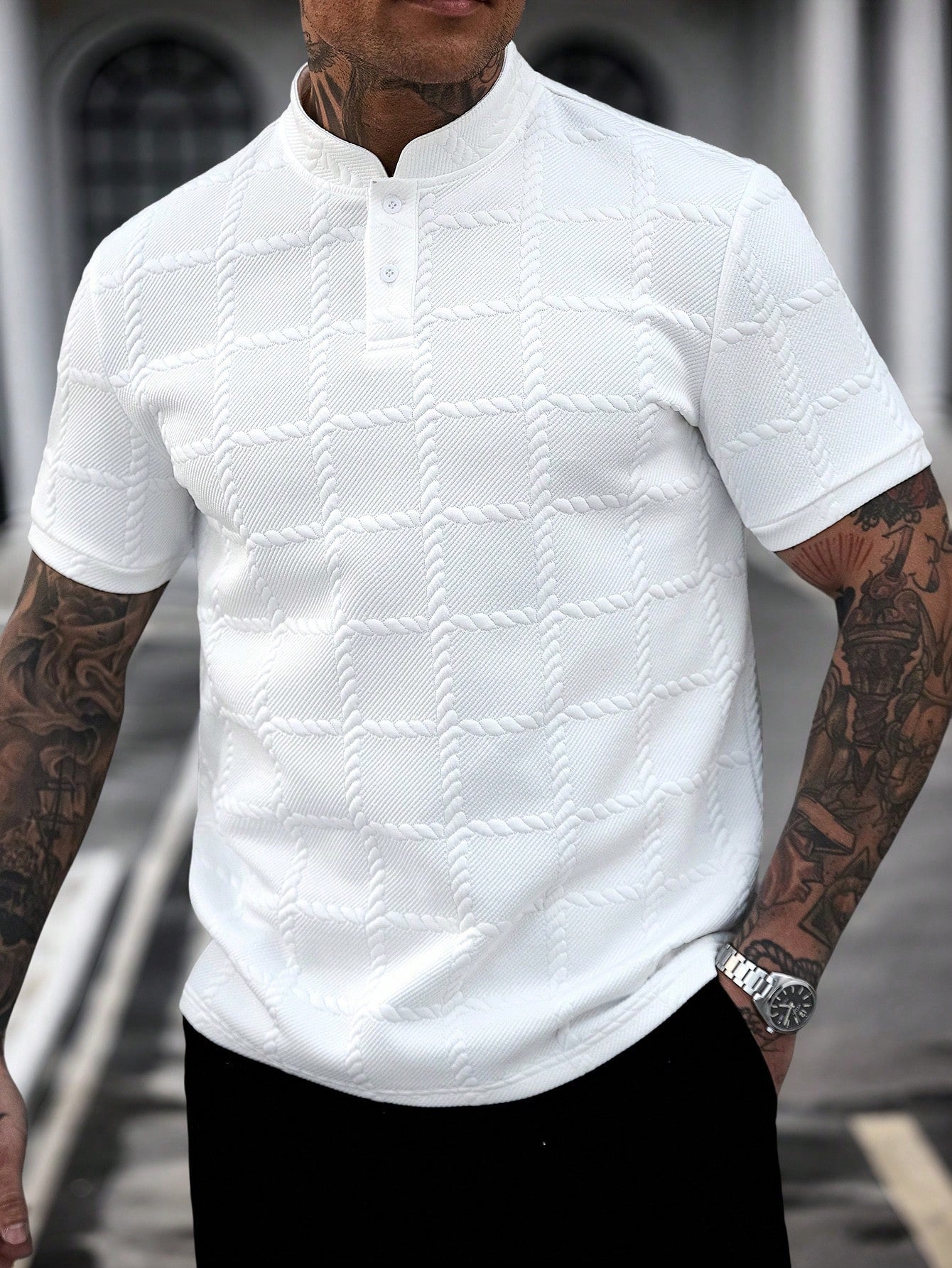 Camisa CasualCool Polo de Cor Sólida com Gola Padre