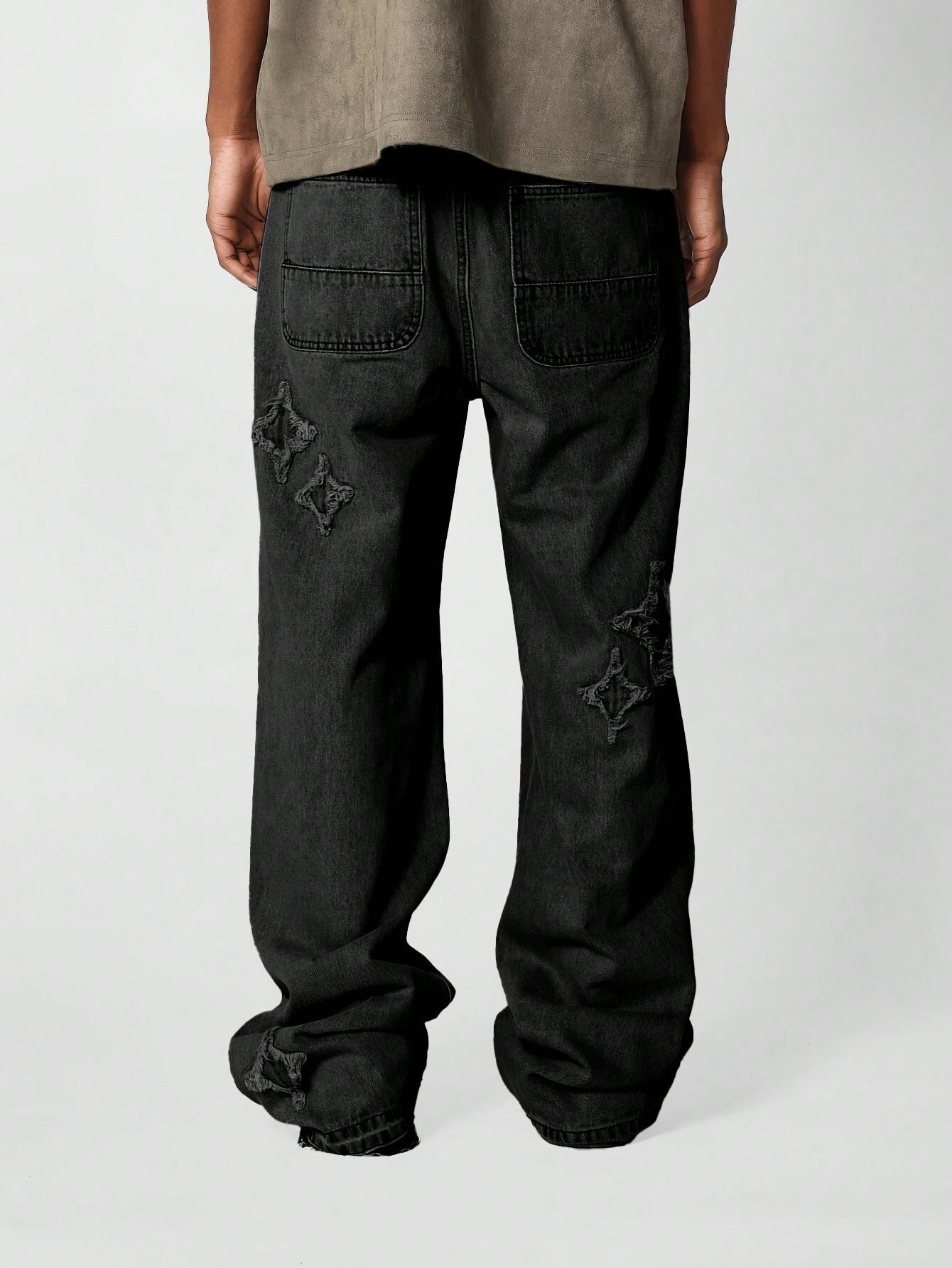 Calça DROPSTREET Denim Solto com Aplicação Stars