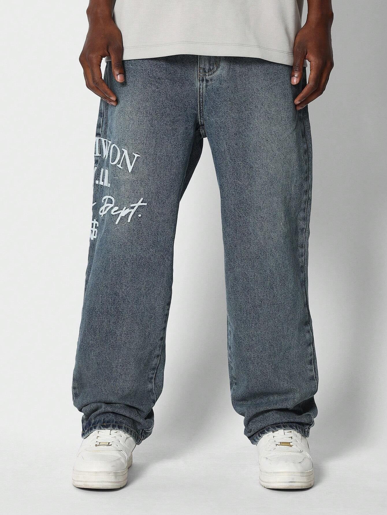 Calça DROPSTREET Denim reta com bordado