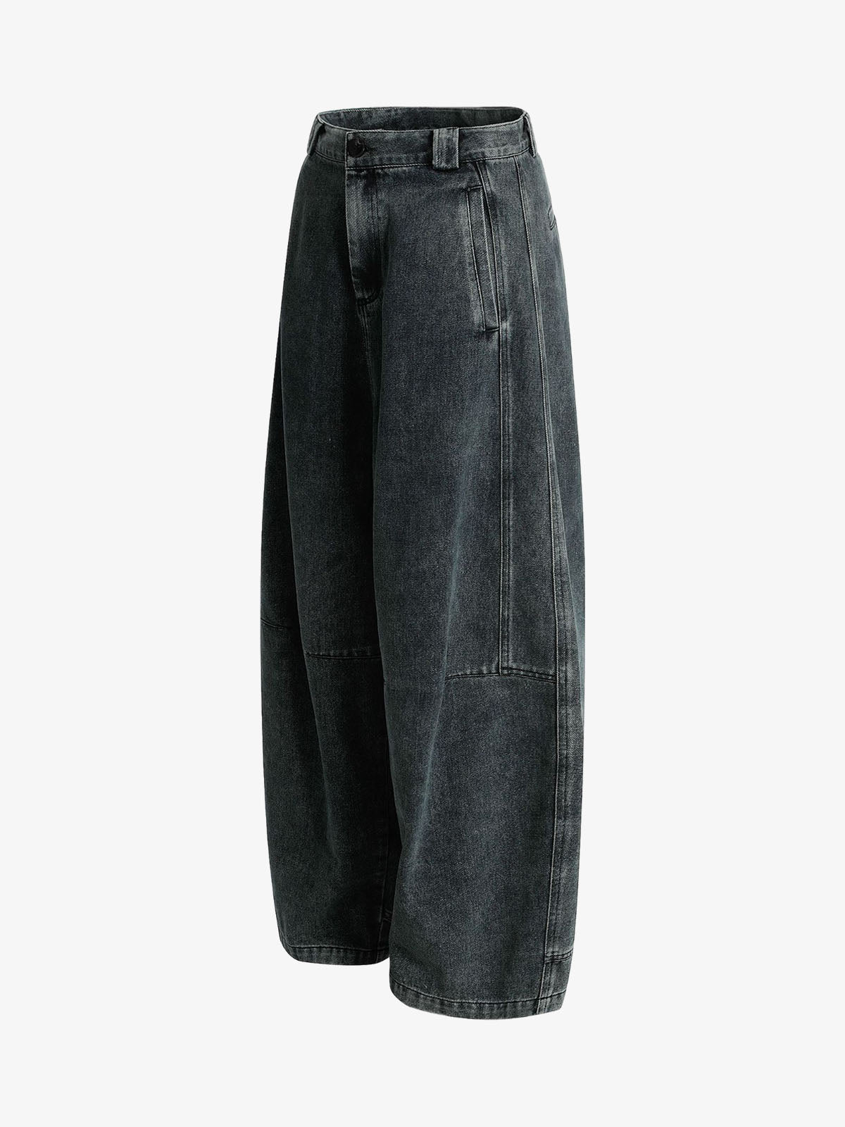 Washed Dirty Dyed Pleated Barrel Jeans