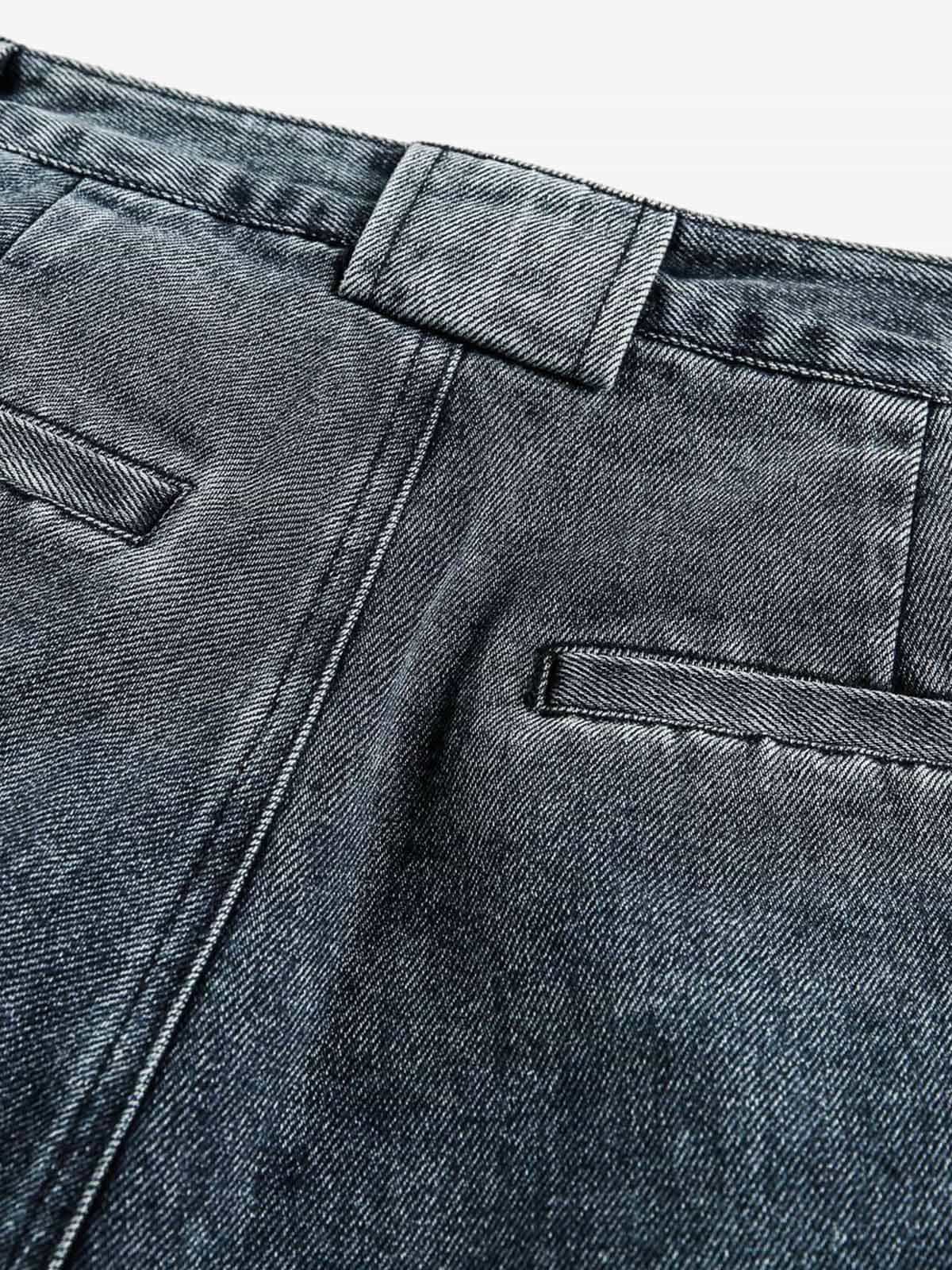 Washed Dirty Dyed Pleated Barrel Jeans