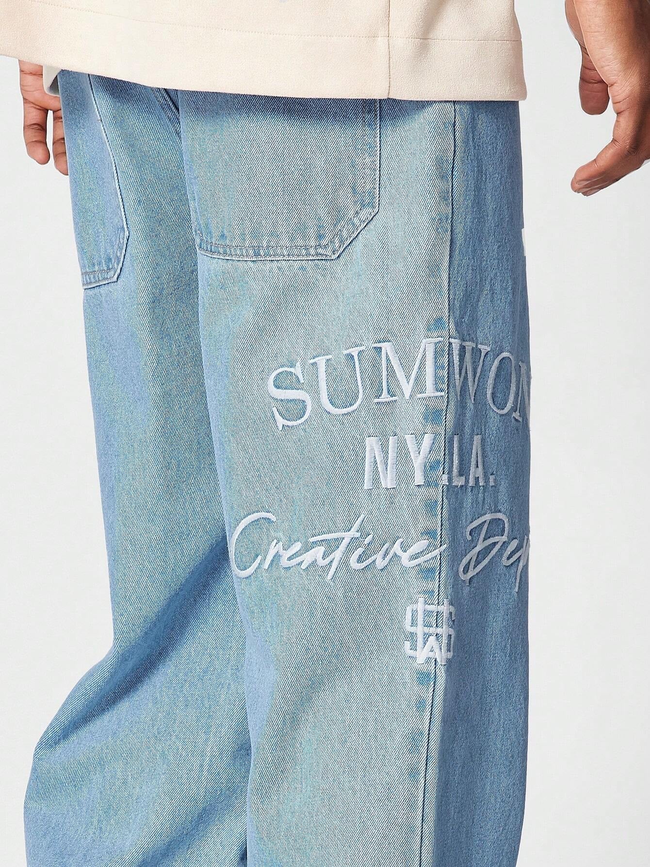 Calça DROPSTREET Denim reta com bordado