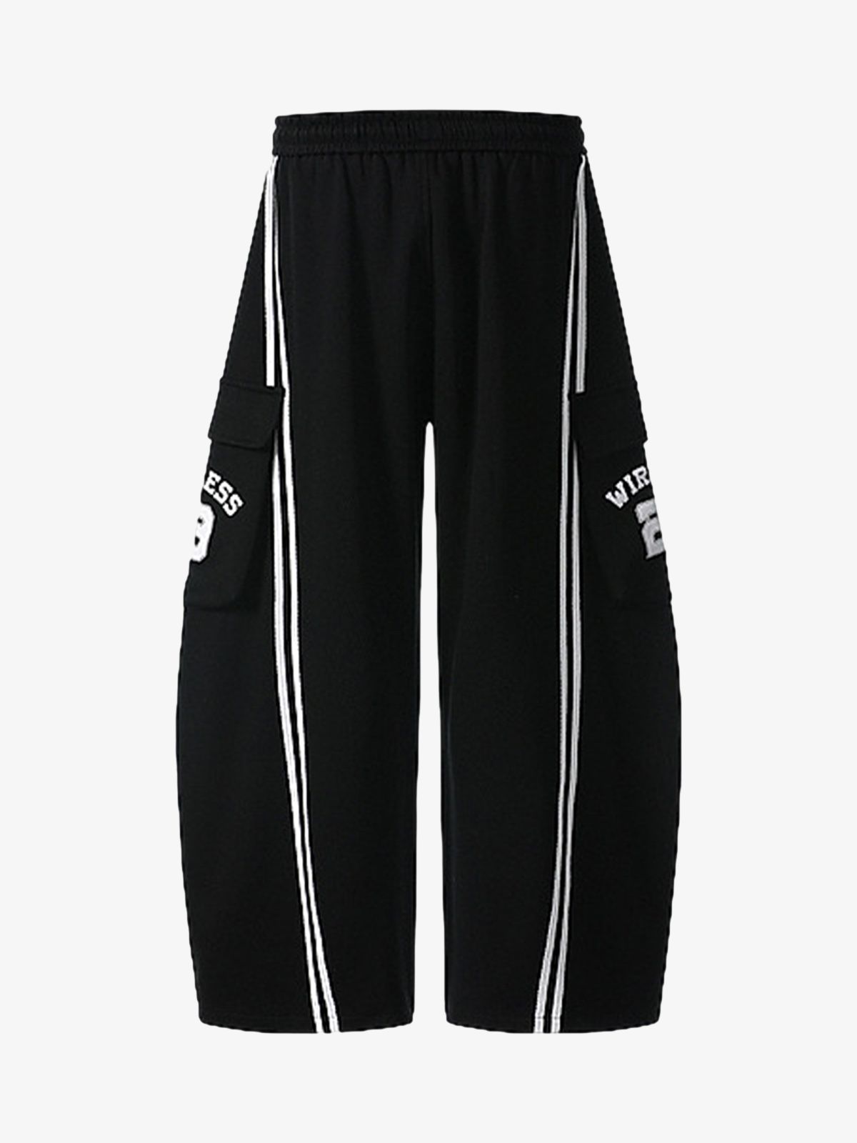 Web Stitching Letter Print Drawstring Barrel Pants