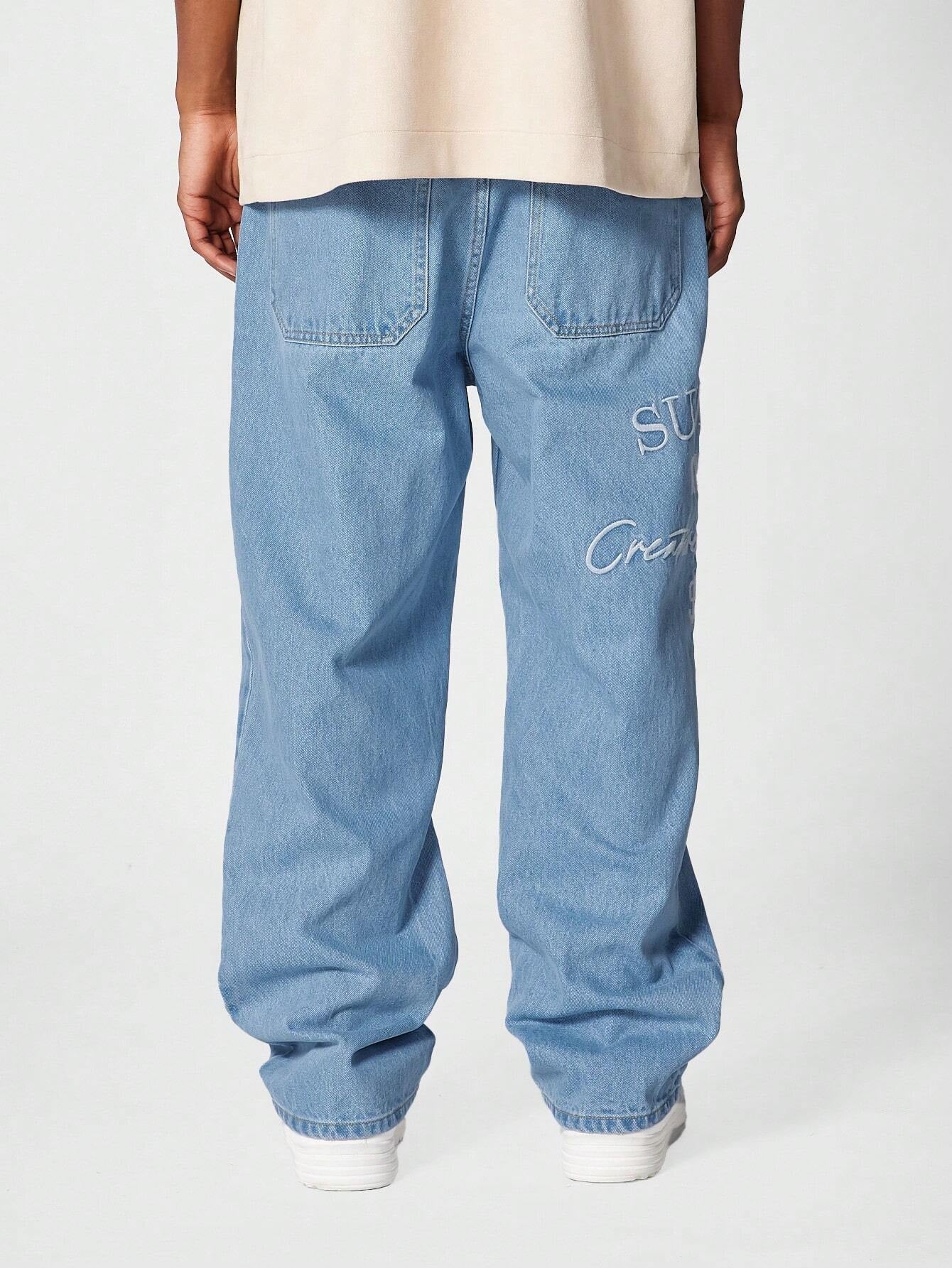 Calça  DROPSTREET Denim reta com bordado